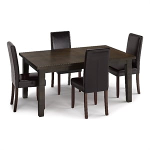 Acadian 5Pc Dining Set with 4 Chairs in Brown Vegan Faux Leather & 66&quot WD Table
