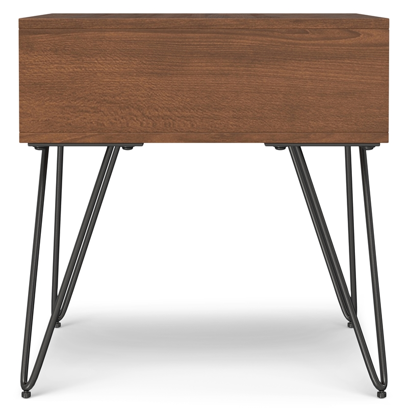 Simpli Home Hunter Square Wood End Table with Hairpin Legs in Walnut Brown