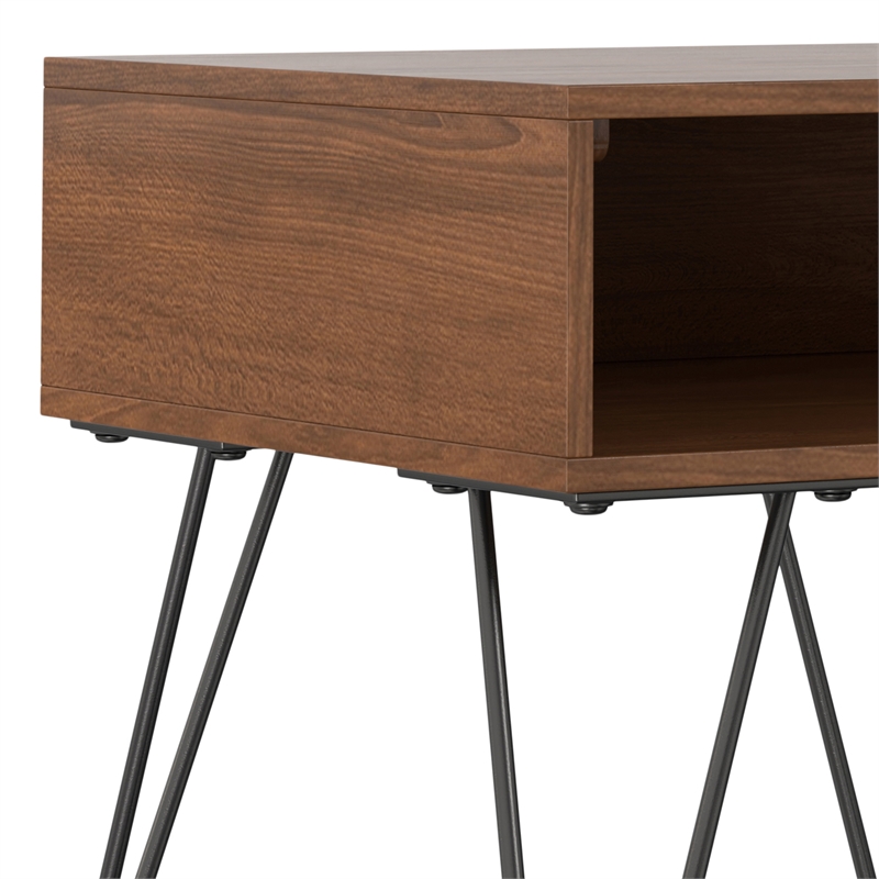Simpli Home Hunter Square Wood End Table with Hairpin Legs in Walnut Brown