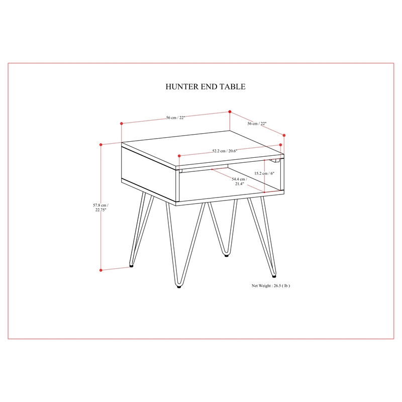 Simpli Home Hunter Square Wood End Table with Hairpin Legs in Walnut Brown