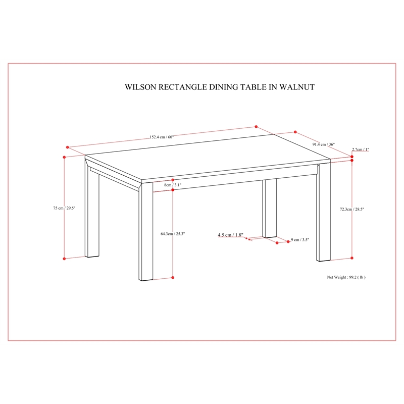 Simpli Home Wilson Rectangle Contemporary Wood Dining Table in Walnut Brown