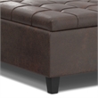 Simpli Home Harrison Square Transitional Faux Leather Storage Ottoman in Brown