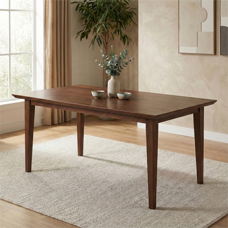 Simpli Home Colby Rectangle Modern Wood Dining Table in Walnut Brown