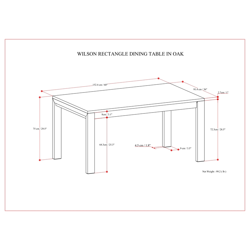Simpli Home Wilson Rectangle Contemporary Wood Dining Table in Oak Brown