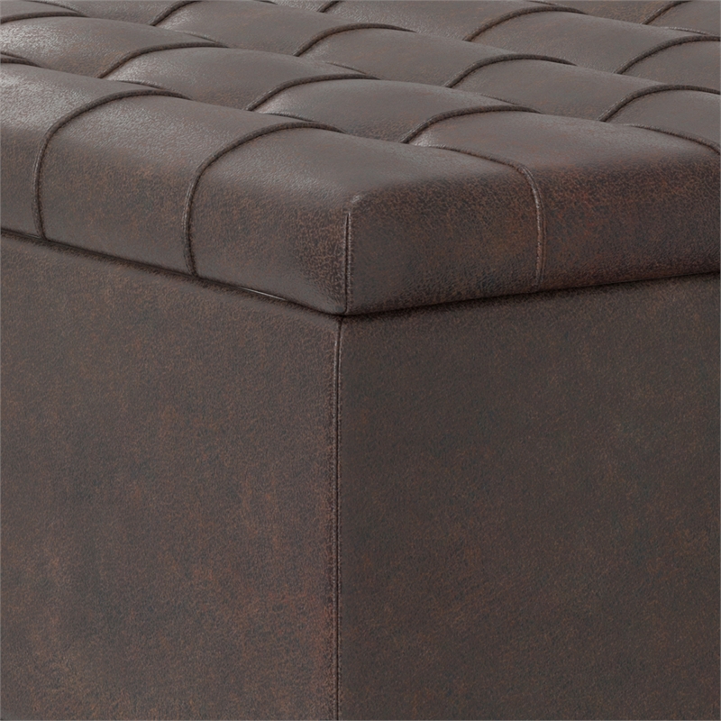 Simpli Home Harrison Square Vegan Faux Leather Storage Ottoman in Brown