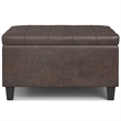 Simpli Home Harrison Square Vegan Faux Leather Storage Ottoman in Brown