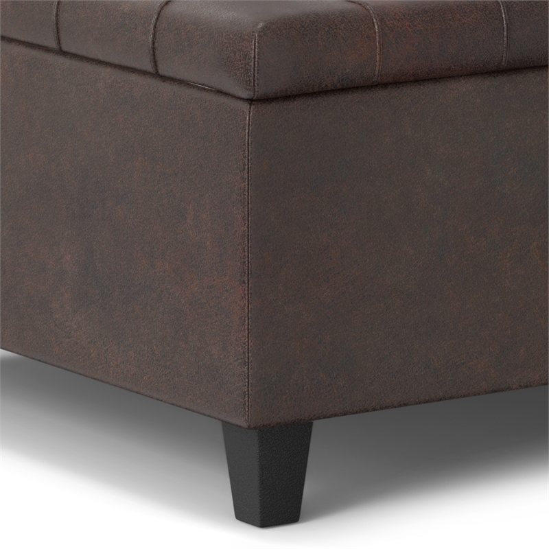 Simpli Home Harrison Square Vegan Faux Leather Storage Ottoman in Brown