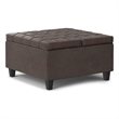 Simpli Home Harrison Square Vegan Faux Leather Storage Ottoman in Brown