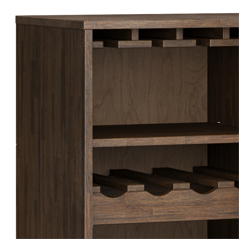 Simpli Home Clarkson Bottle Solid Wood Wine Cabinet in Natural Aged Brown
