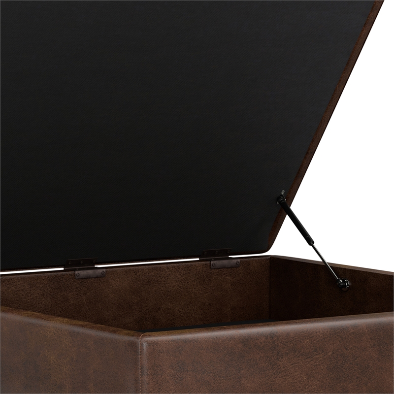 Simpli Home Owen Square Vegan Faux Leather Storage Ottoman in Brown