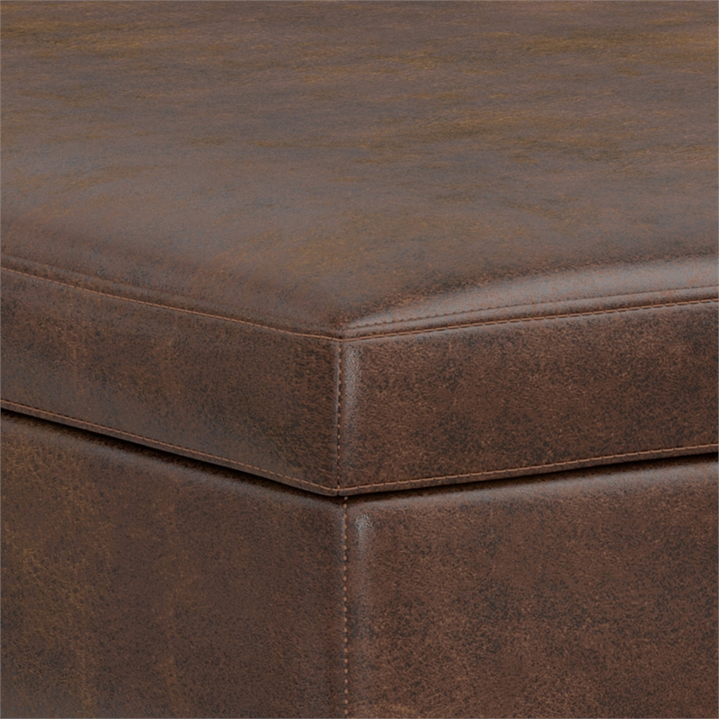 Simpli Home Owen Square Vegan Faux Leather Storage Ottoman in Brown