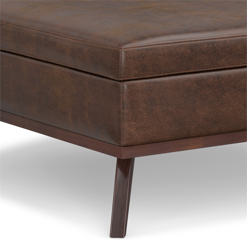 Simpli Home Owen Square Vegan Faux Leather Storage Ottoman in Brown
