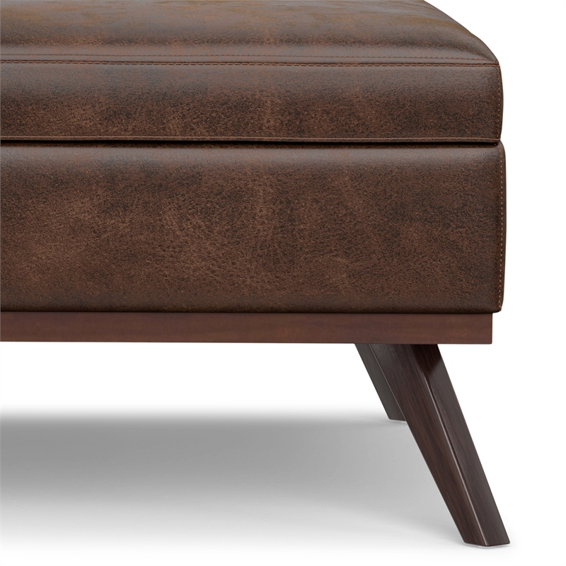 Simpli Home Owen Square Vegan Faux Leather Storage Ottoman in Brown