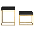 Simpli Home Macy 2-Piece Solid Wood & Metal Nesting Table in Black/Gold