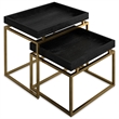 Simpli Home Macy 2-Piece Solid Wood & Metal Nesting Table in Black/Gold