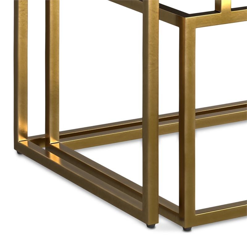 Simpli Home Macy 2-Piece Solid Wood & Metal Nesting Table in Black/Gold