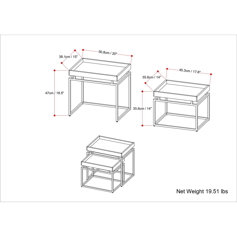 Simpli Home Macy 2-Piece Solid Wood & Metal Nesting Table in Black/Gold