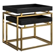 Simpli Home Macy 2-Piece Solid Wood & Metal Nesting Table in Black/Gold