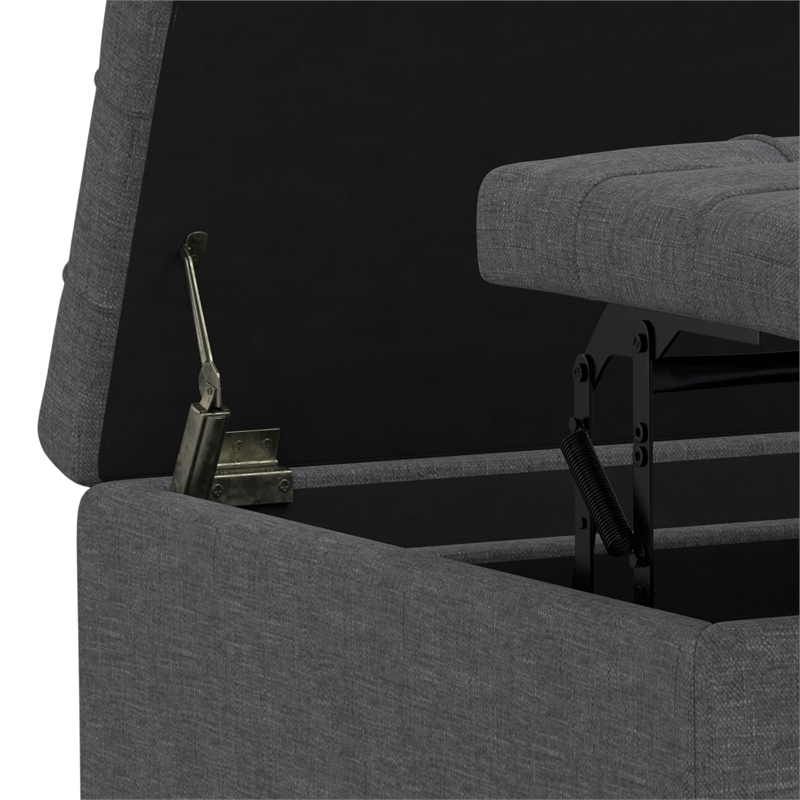 Simpli Home Harrison Square Transitional Wood Storage Ottoman in Slate Gray