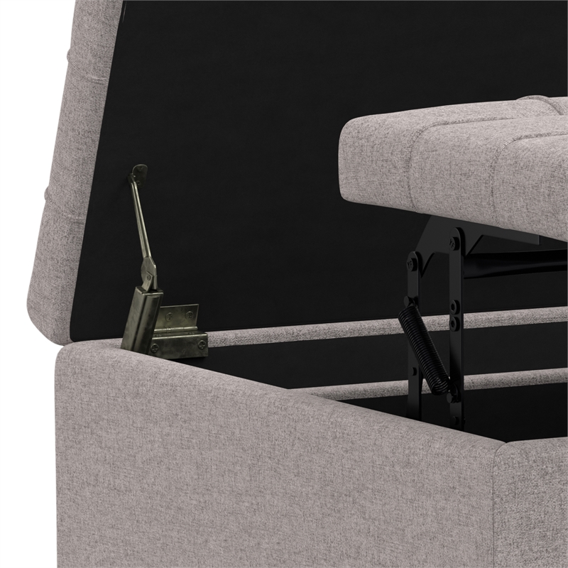 Simpli Home Harrison Square Transitional Wood Storage Ottoman in Cloud Gray