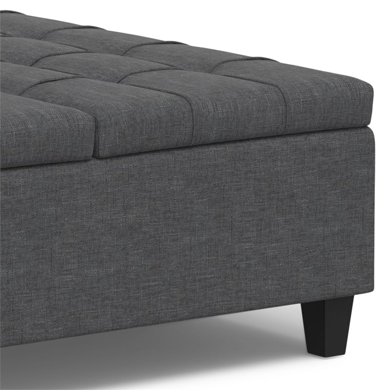 Simpli Home Harrison Square Transitional Wood & Fabric Storage Ottoman in Gray