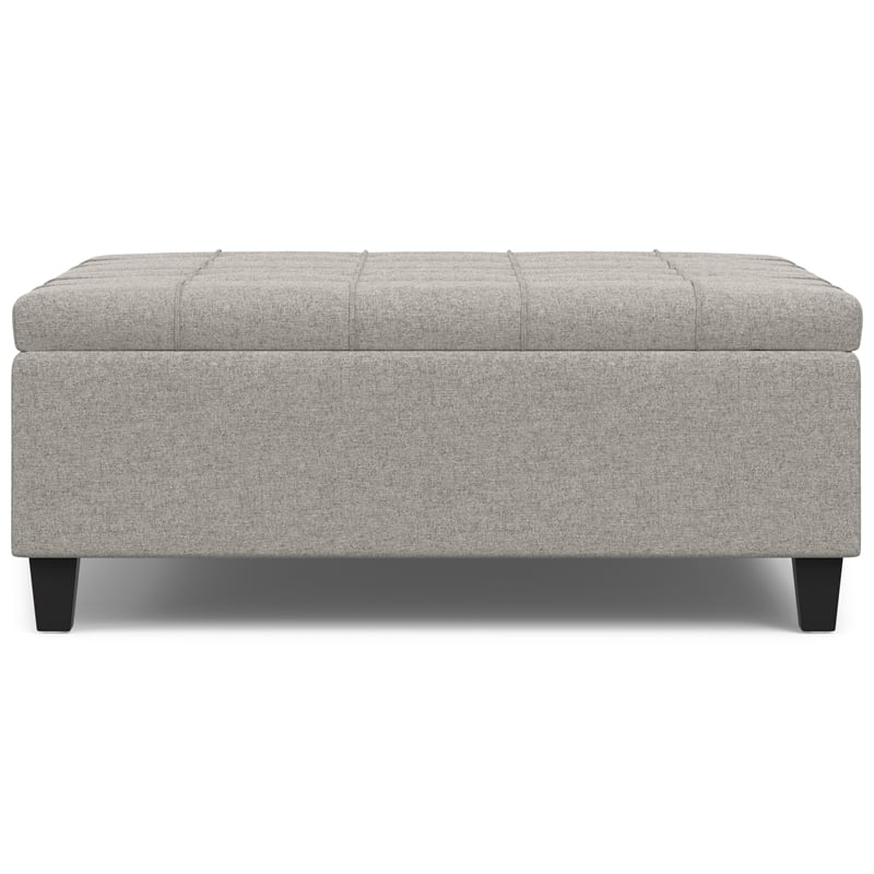 Simpli Home Harrison Square Transitional Wood Storage Ottoman in Cloud Gray