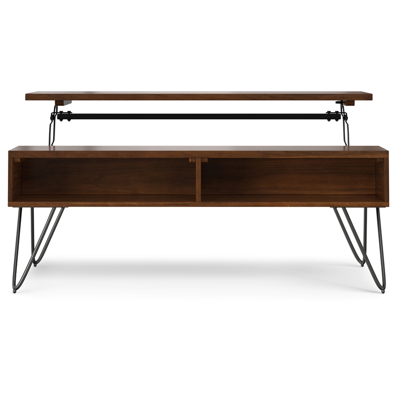 Simpli Home Hunter Rectangle Wood Coffee Table with Lift Top in Walnut Brown