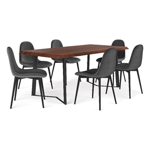 Alpine / Watkins WOOD & Metal 72&quot Wide Modern 7 Piece Dining Set in Dark Gray