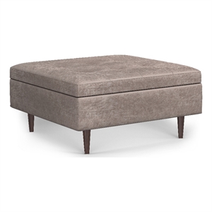 Shay 38&quotWD Modern Coffee Table Storage Ottoman in Gray Taupe Vegan Faux Leather