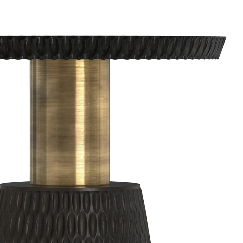 Breanna WOOD & Metal 16 inch Wide Round Contemporary Side Table in Black & Gold