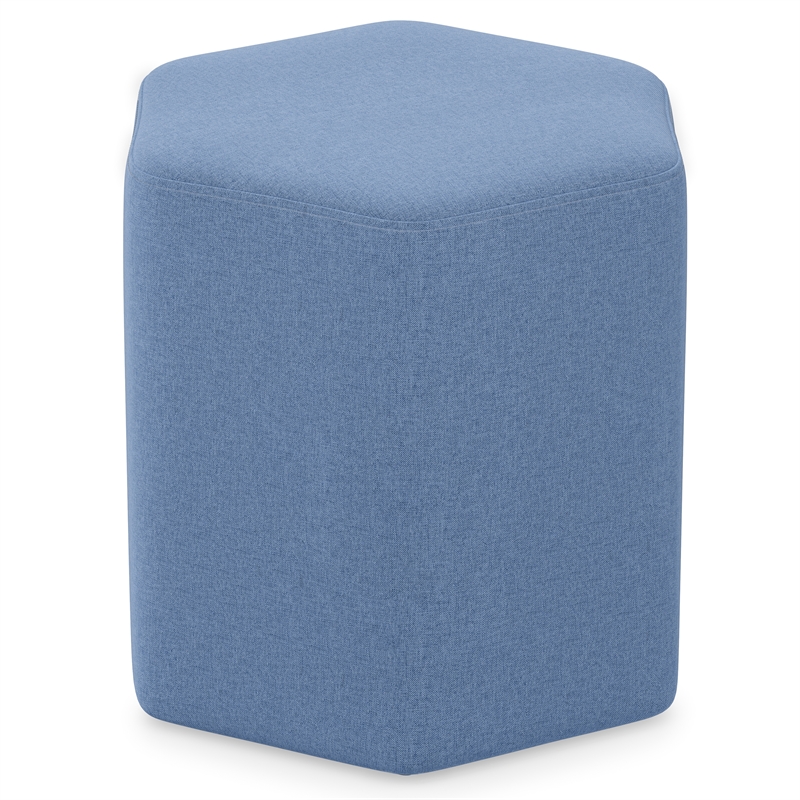 Brock 17 inch Wide Contemporary Footstool in Wedgewood Blue Linen Look Fabric