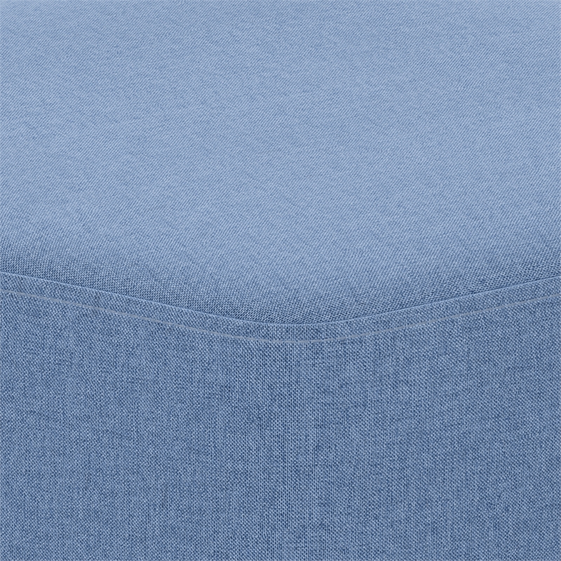 Brock 17 inch Wide Contemporary Footstool in Wedgewood Blue Linen Look Fabric