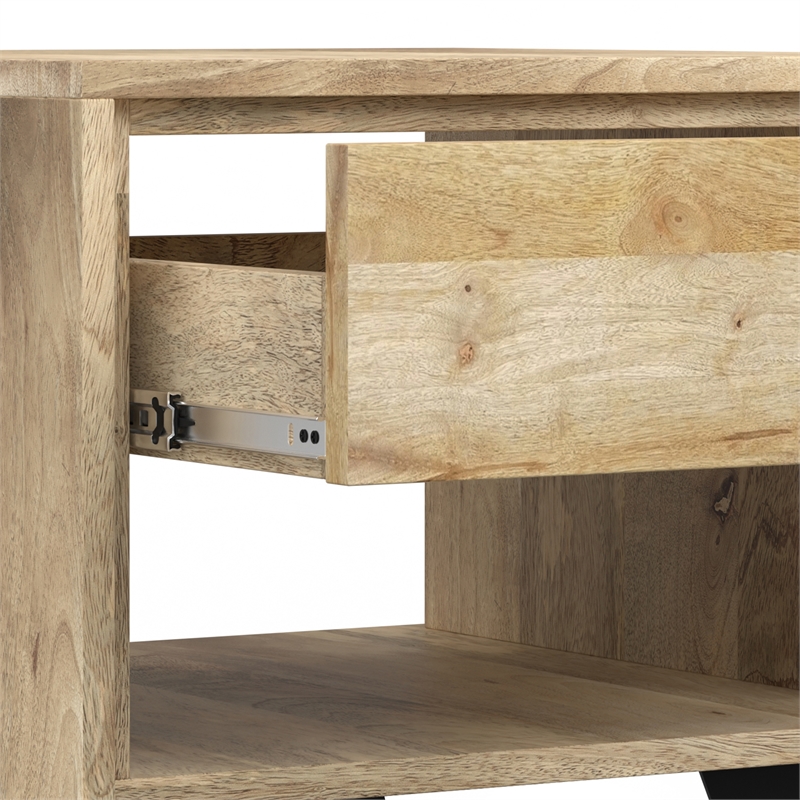 Simpli Home Lowry Solid Wood & Metal End Side Table in Natural/Black