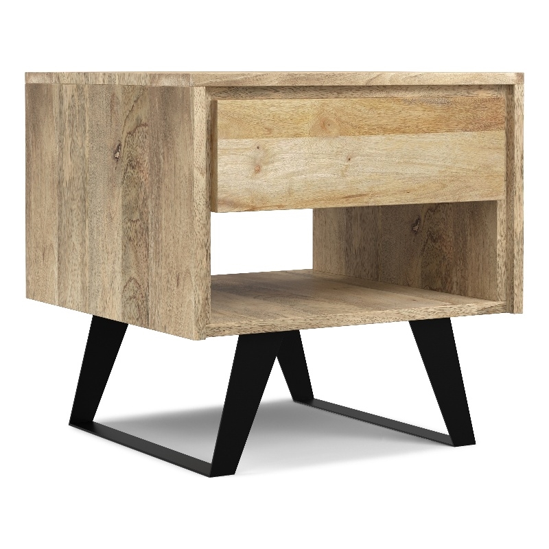 Simpli Home Lowry Solid Wood & Metal End Side Table in Natural/Black