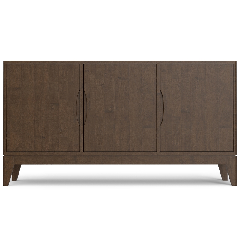 Simpli Home Harper 3-Door Solid Wood Sideboard Buffet/Storage in Walnut Brown
