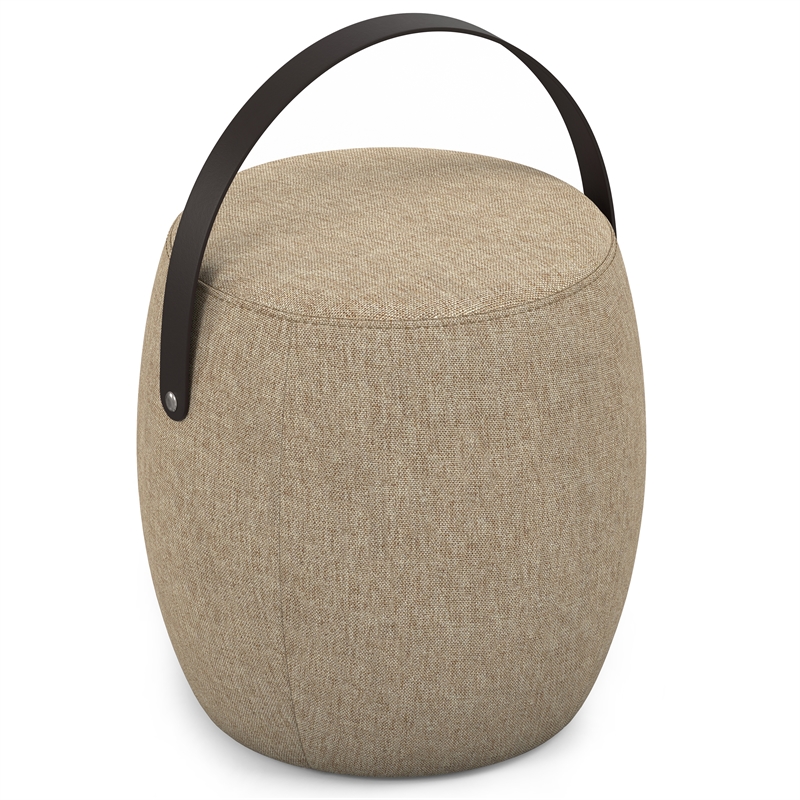 Ramsay 16 inch Wide Contemporary Irregular Footstool in Taupe Linen Look Fabric