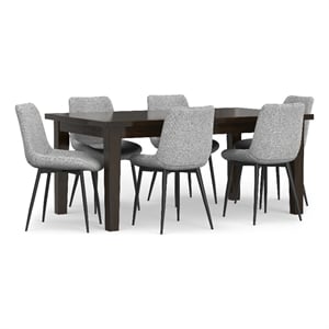 Rosemead/Eastwood Modern 7Pc DiningSet with 6Dining Chairs in Gray Linen Fabric