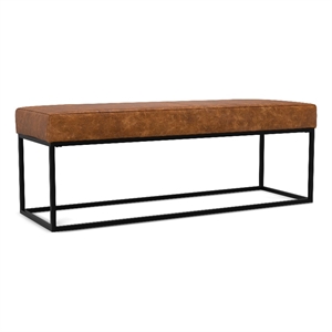 Candice 56 inch Wide Modern Rectangle Ottoman Bench in Tan Genuine Leather