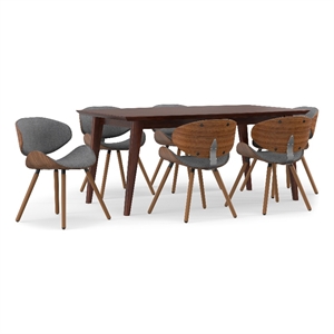 Marana/Draper Modern 7Pc Dining Set with 6Chairs in Gray Faux Leather&66&quot Table