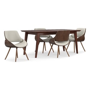 Malden/Draper Modern 5 Pc Dining Set with Bench & 4 Chairs in Cream & 66&quot Table