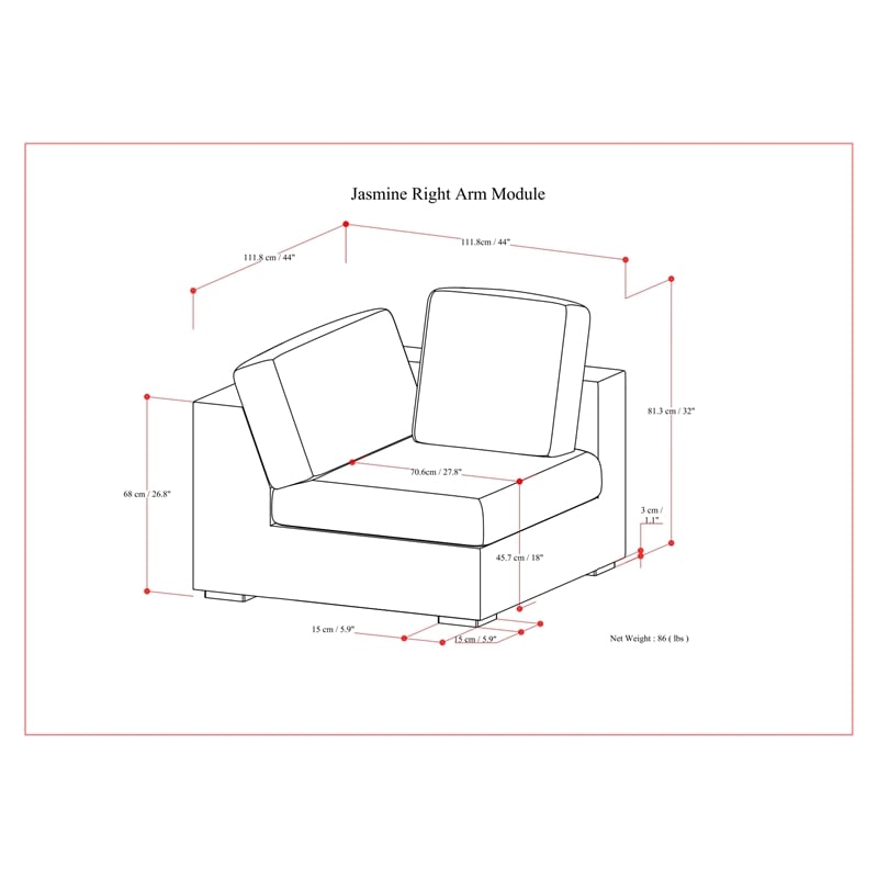 Simpli Home Jasmine Right-Arm Sofa Module in Performance Fabric