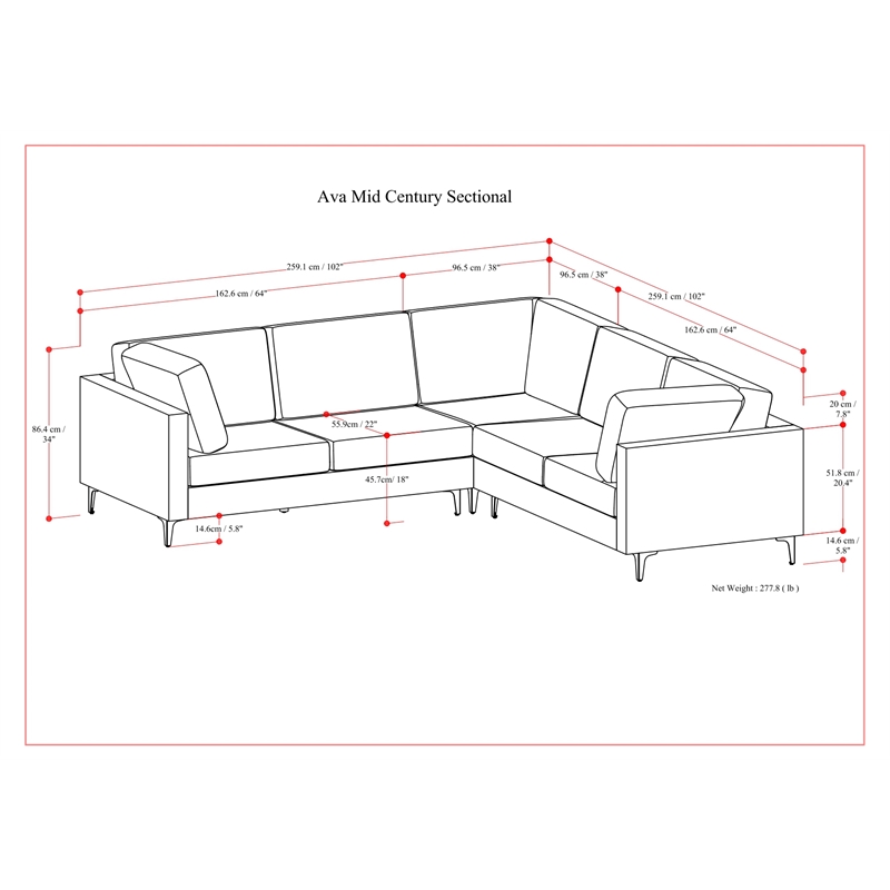 Simpli Home Ava Corner Sectional in Tightly Woven Performance Fabric