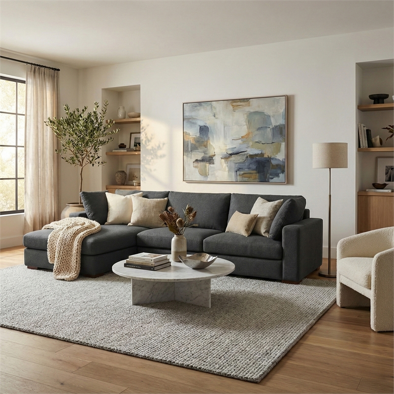 Simpli Home Charlie Left-Facing Sectional in Tightly Woven Performance Fabric