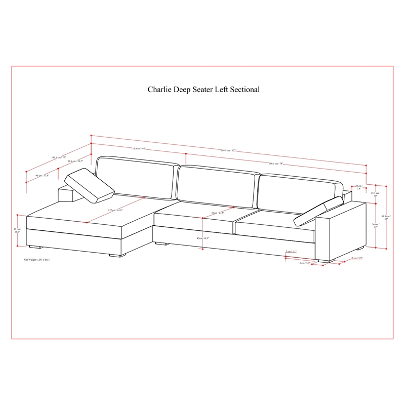 Simpli Home Charlie Left-Facing Sectional in Tightly Woven Performance Fabric