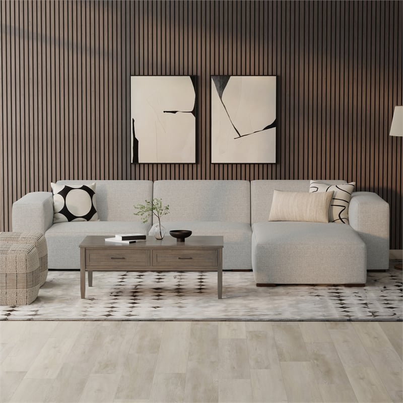Simpli Home Rex Left-Arm Sofa Module in Tightly Woven Performance Fabric