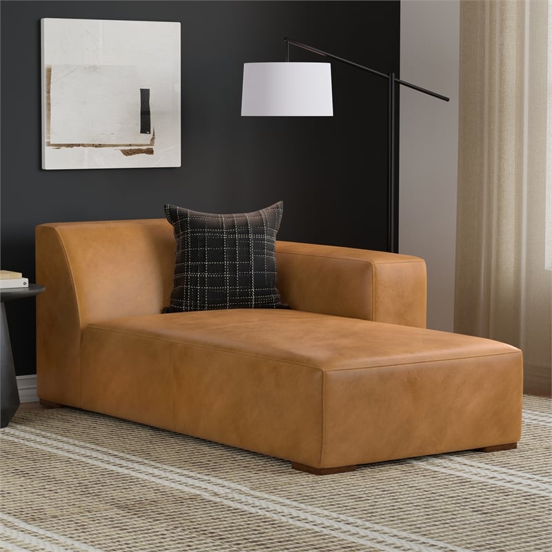 Simpli Home Rex Right Chaise Sofa Module in Genuine Leather