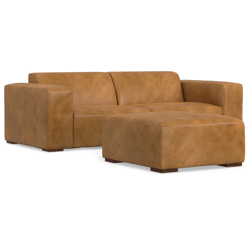 Rex 2-Seater Modular Sofa and Ottoman Set in Genuine Leather