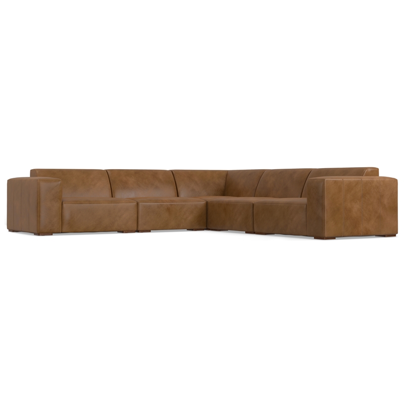 Simpli Home Rex Corner Sectional Modular Sofa in Genuine Leather