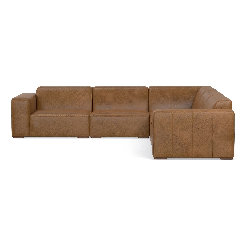 Simpli Home Rex Corner Sectional Modular Sofa in Genuine Leather