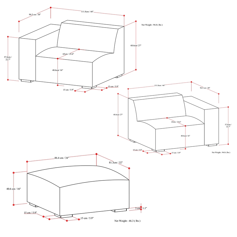 Rex 2-Seater Modular Sofa and Ottoman Set in Genuine Leather